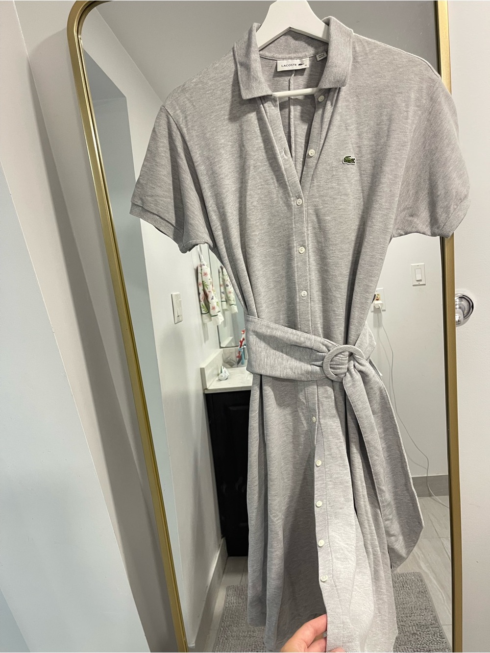 Lacoste Belted Polo Shirt Midi Dress Gray Short Sleeve Women’s Size 32